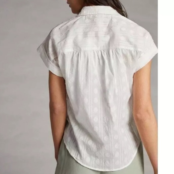 Pilcro Anthropologie White The Cami Surf Blouse Woven 100%Cotton Sheer Large - Picture 3 of 17